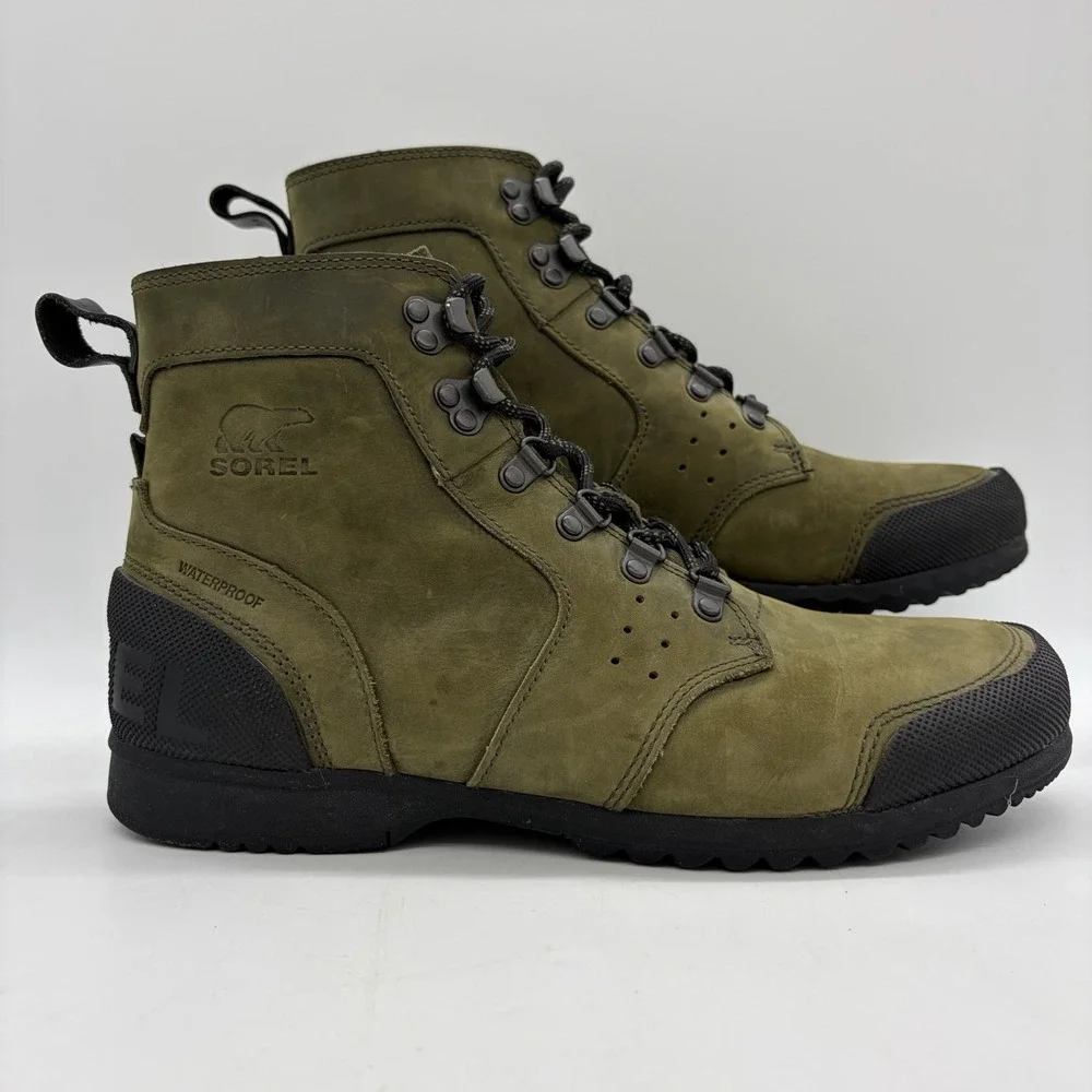 Sorel Mens 10 Boots Ankeny Mid Ankle Hiker Army Green NM2100-383 Waterproof